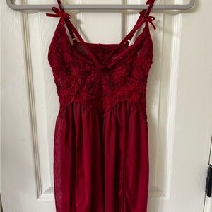 SHEIN Red Lace & Chiffon Babydoll Chemise